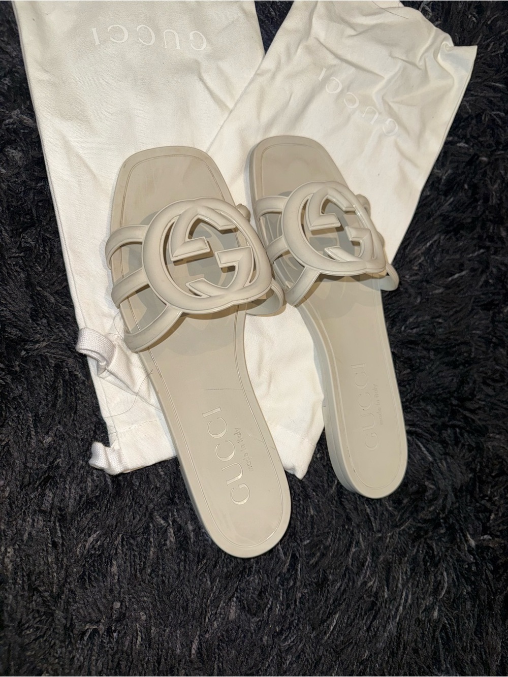 Gucci Cream Interlocking G Slide Sandals